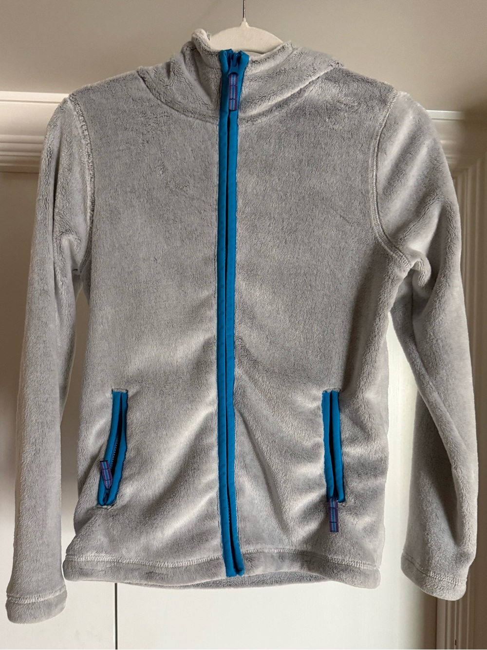Lands' End Gray Fleece Jacket with Blue Trim